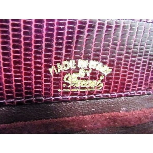Gucci Burgundy Red Lizard Reptile Leather 2-way Clutch w Gold Chain Strap - Picture 2 of 6